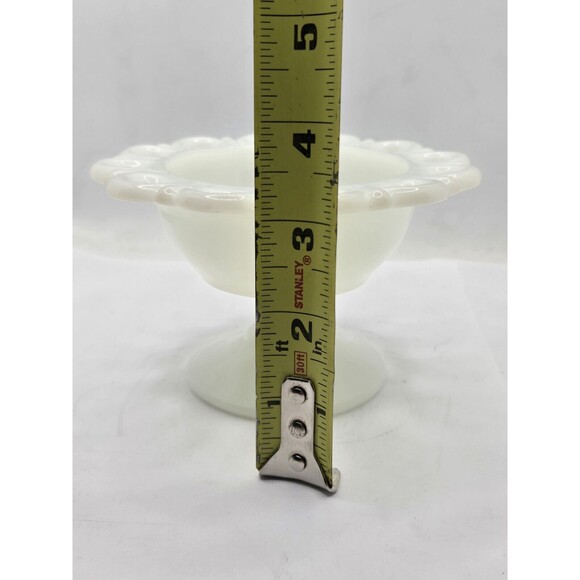Vtg Anchor Hocking White Milk Glass Lace Edge Pedestal Candy Dish Compote 5" - Picture 6 of 7